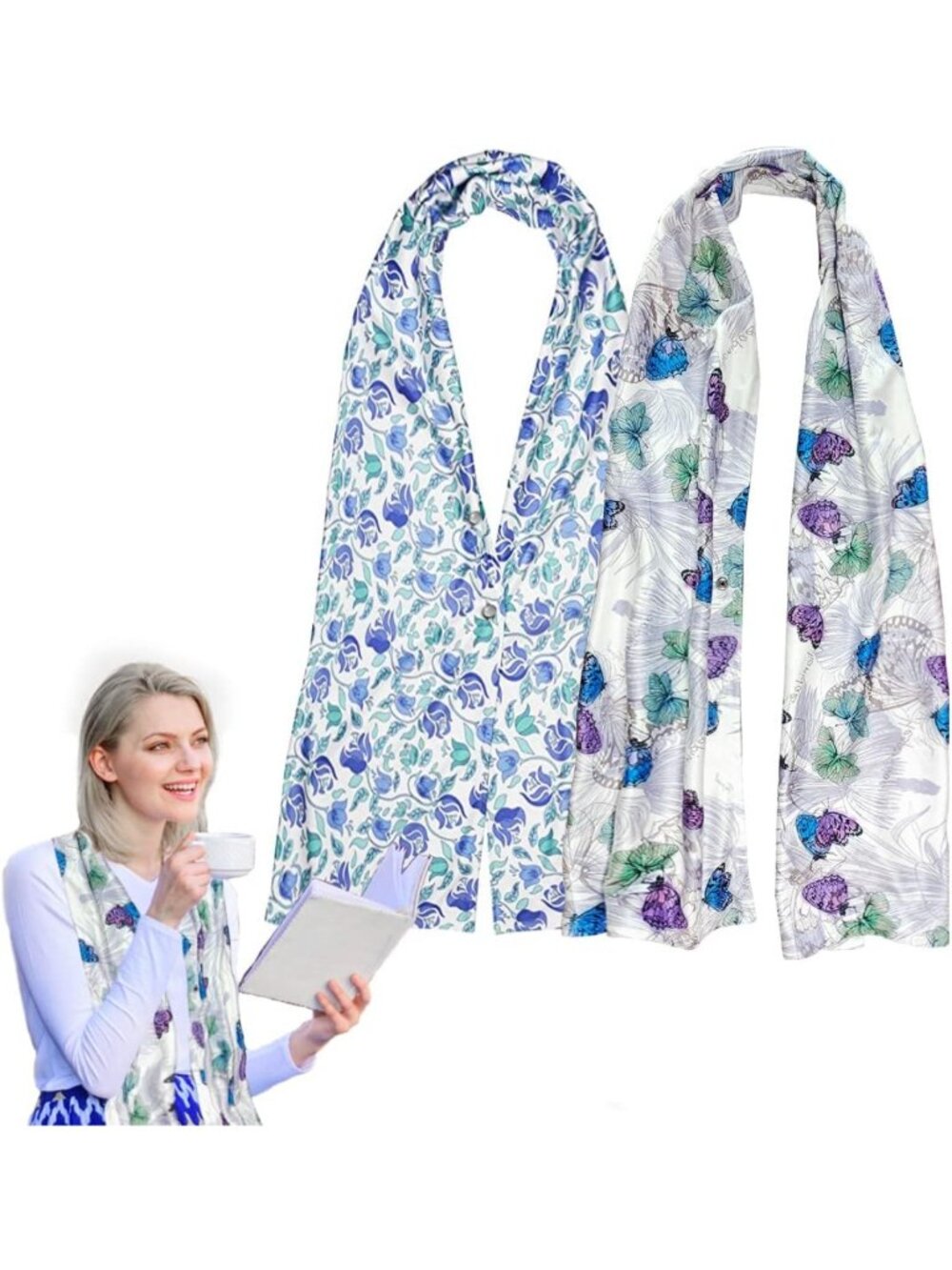 2 Pack Adult Bib Scarf for Women - Washable Reusable Food Protectors, Dining
